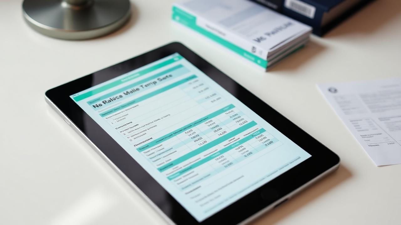 A tablet showing digital VAT records next to paperwork on a desk